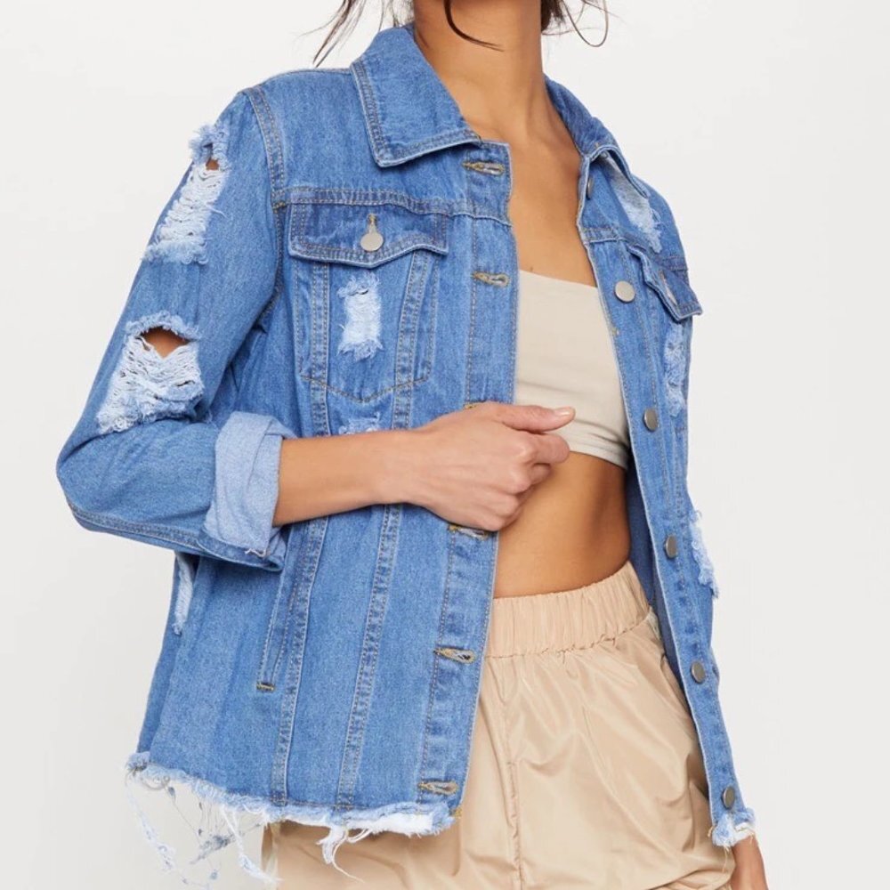 PrettyLittleThing Distressed Oversized Denim Jacket